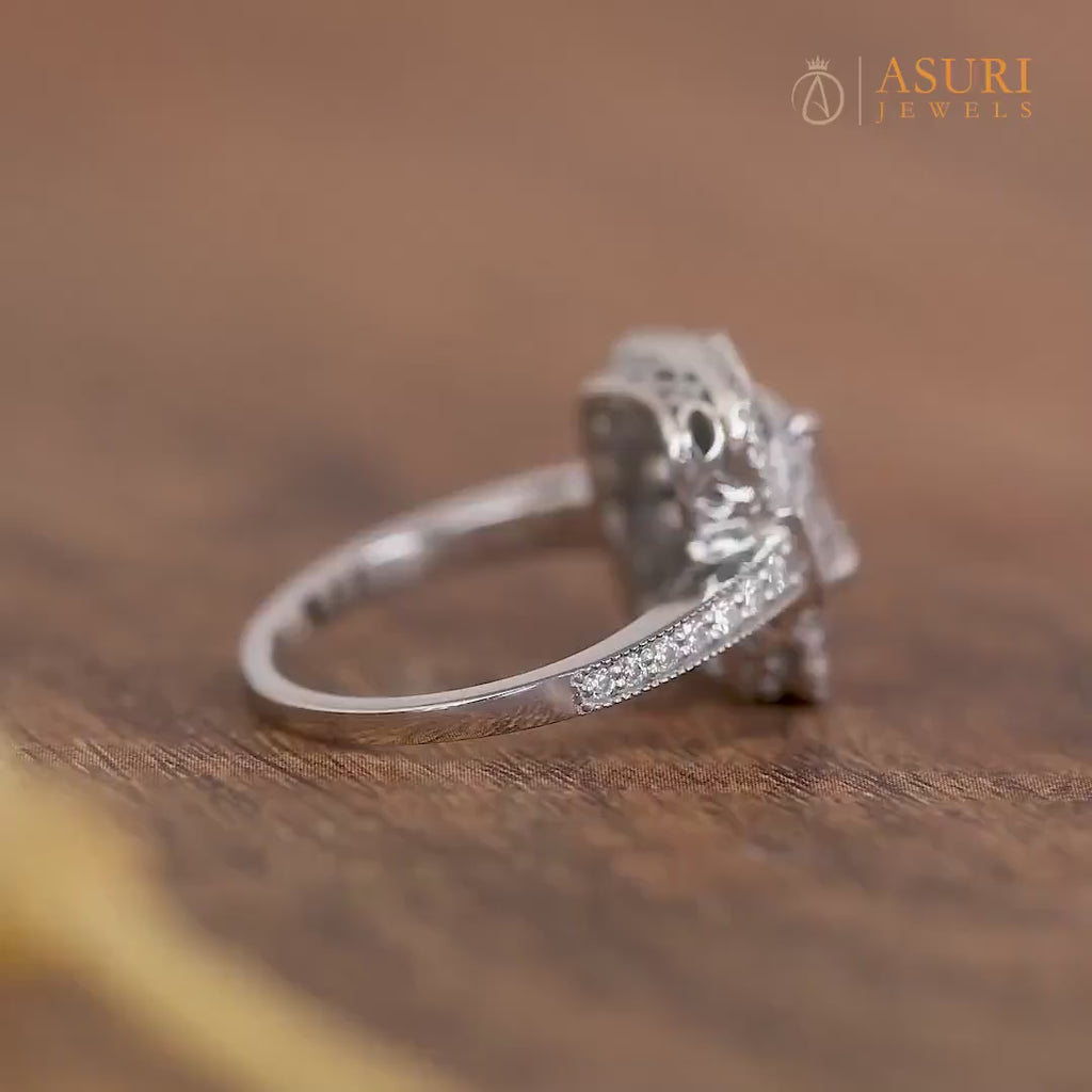 Emerald Cut Moissanite Ring, Art Deco Style Engagement Ring, Antique Vintage Ring, Milgrain Ring, Promise Rings Women, Rectangle Stone Ring