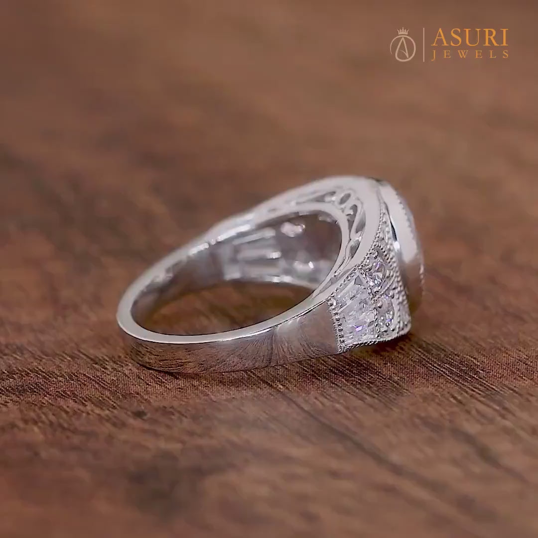 Vintage Milgrain Oval&nbsp; Engagement Ring, Art Deco Moissanite Rings For Women, Unique Bezel Set Oval Wedding Ring, Silver &amp; Gold Antique Ring, Antique Style Ring, Anniversary Rings