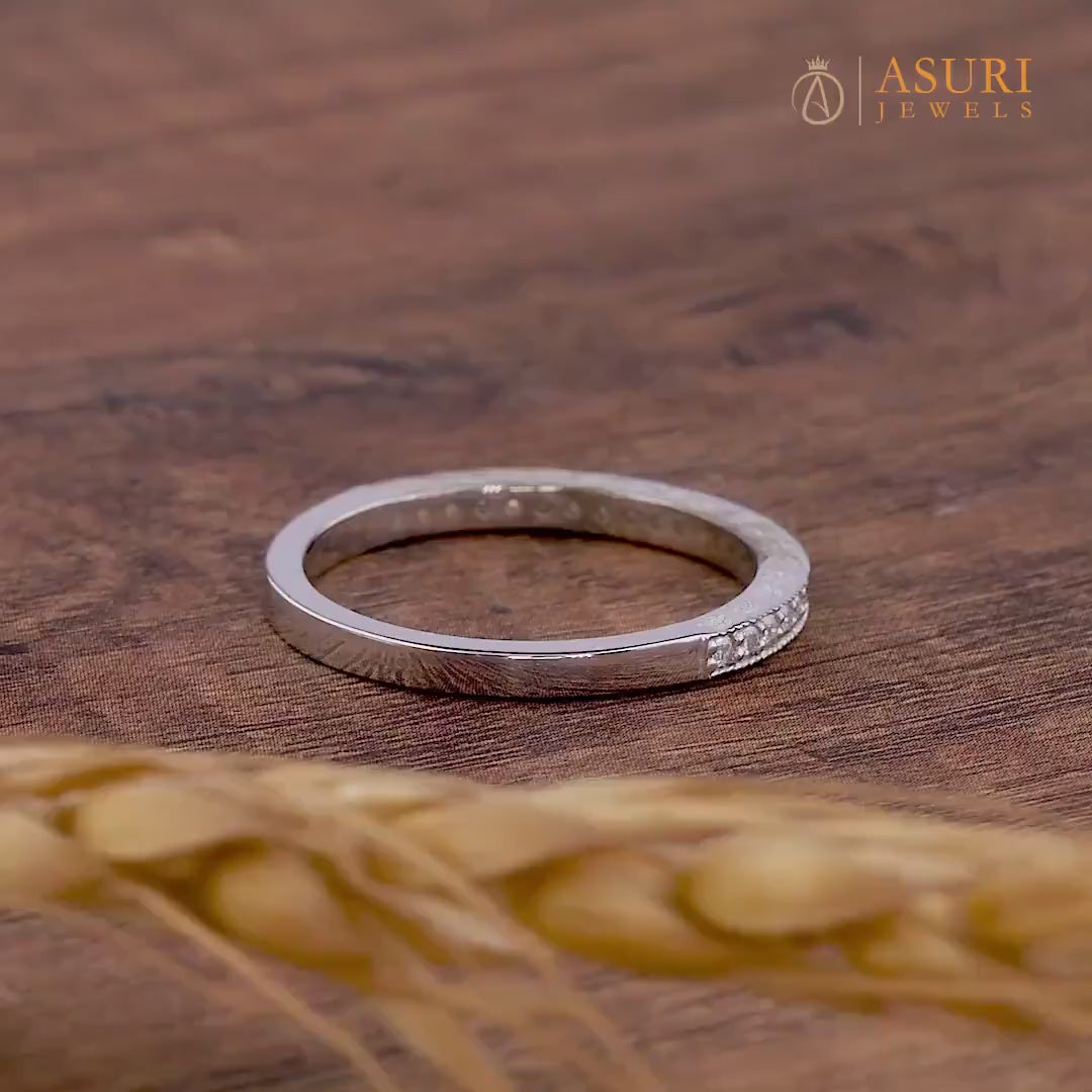 Carved Vintage Half Eternity Wedding Bands For Women, Engraved Art Deco Stackable Ring, Matching Eternity Band, Bridal Promise Ring