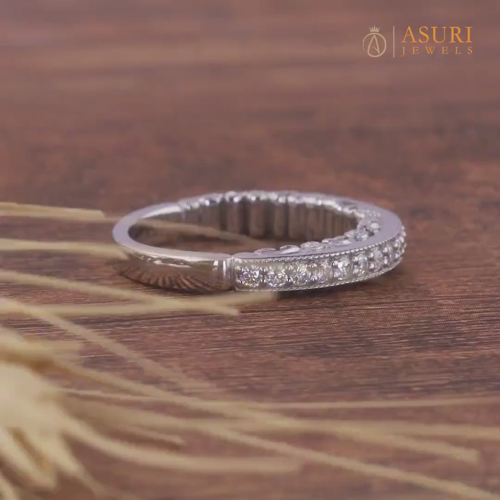 Art Deco Peekaboo Eternity Band Hidden Vintage Design Wedding Band Unique Moissanite Stacking Ring