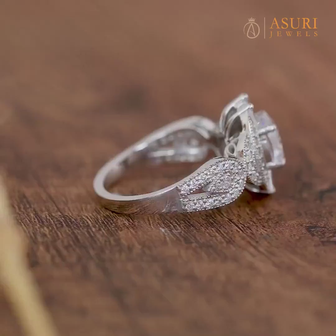 Cushion Cut Moissanite Art Deco Engagement Ring, Unique Milgrain Rings For Women, Silver &amp; Gold Vintage Inspired Ring, Promise Ring For Her