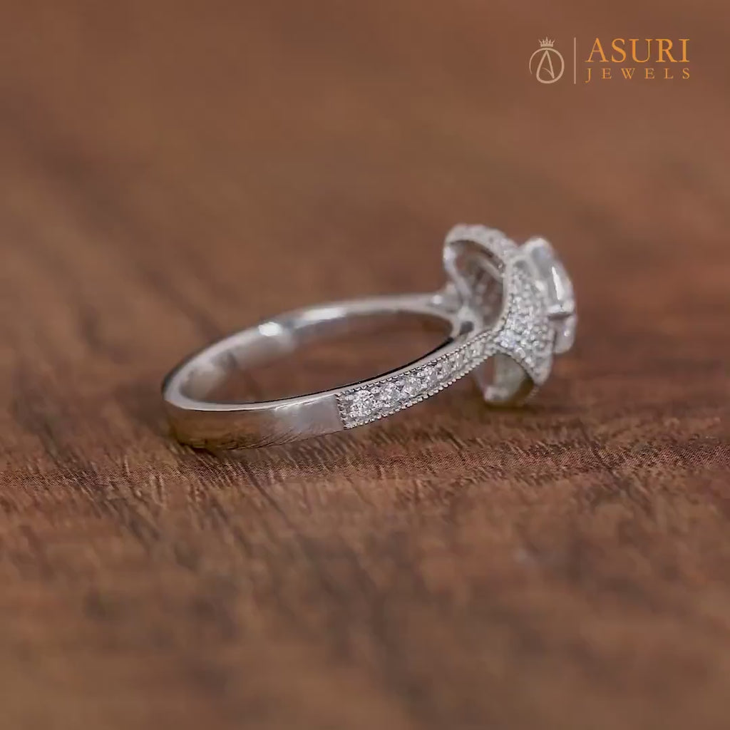 Art Deco Milgrain Rings For Women, Round Moissanite Unique Engagement Ring, Silver &amp; Gold Promise Ring For Her, Vintage Moissanite Ring