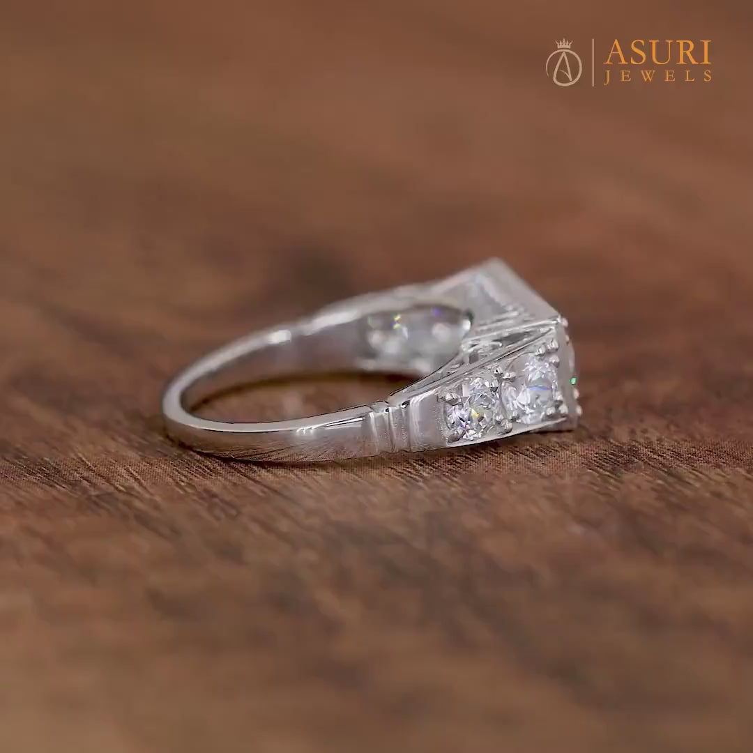 Two Stone Vintage Engagement Ring, 1920s Edwardian Style Moissanite Ring, Double Round Stone Ring, Unique Gold Promise Rings For Women,