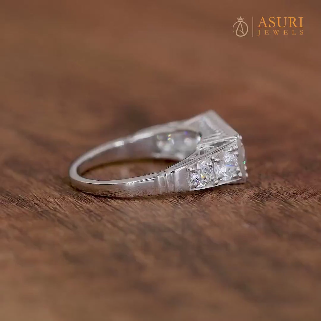 Two Stone Vintage Engagement Ring, 1920s Edwardian Style Moissanite Ring, Double Round Stone Ring, Unique Gold Promise Rings For Women,