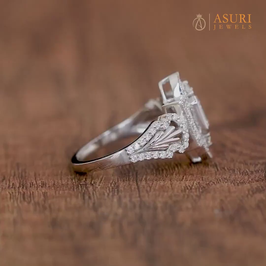 Art Deco Moissanite Rings For Women, Edwardian Style Inspired Engagement Ring, Unique Emerald Cut Vintage Milgrain Ring, Promise Ring For Her