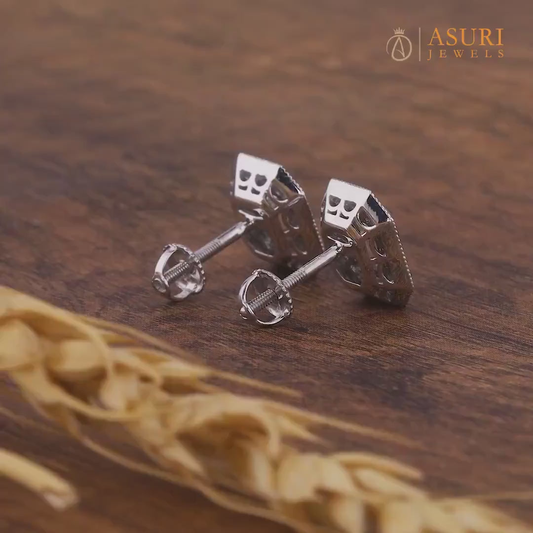 Vintage Emerald Cut Halo Stud Earrings, Moissanite Emerald Cut Earrings, Art Deco Milgrain Studs, Octagon Shape Earrings, Bridesmaid Gift