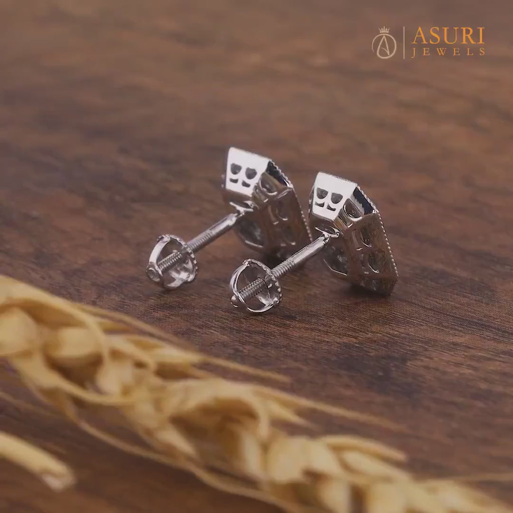 Vintage Emerald Cut Halo Stud Earrings, Moissanite Emerald Cut Earrings, Art Deco Milgrain Studs, Octagon Shape Earrings, Bridesmaid Gift