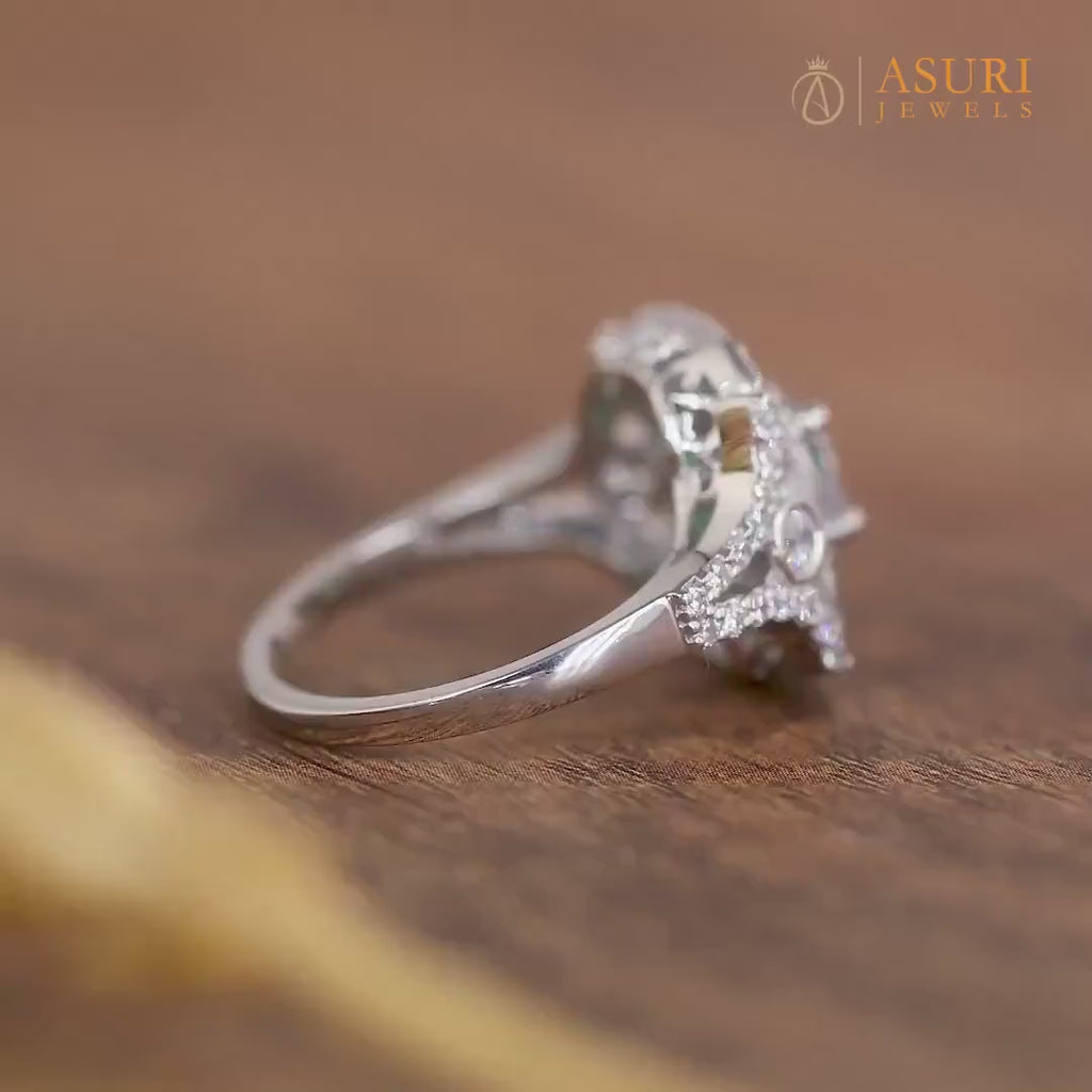 Emerald Estate Jewelry Rings For Women, Antique Emerald Halo Engagement Ring, Art Deco Vintage Ring, Unique Moissanite Promise Ring For Her