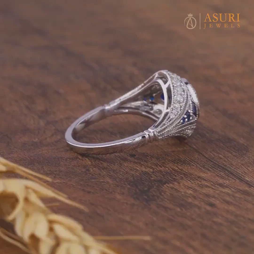 Estate Jewelry Rings For Women, Antique Vintage Engagement Ring, Moissanite Art Deco Edwardian Ring, Milgrain Unique Ring