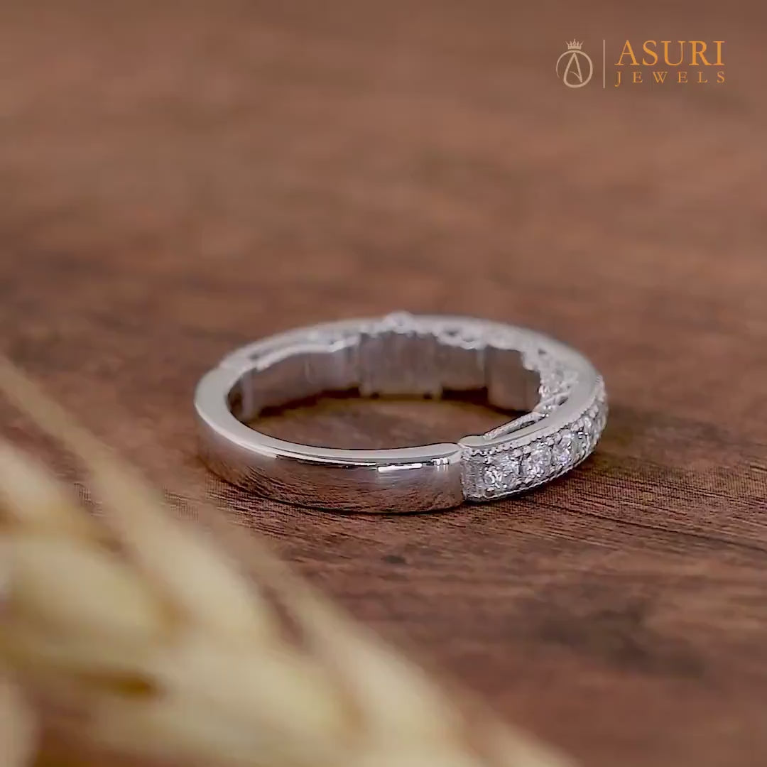 Antique Art Deco Wedding Bands Women, Vintage Milgrain Band, Filigree Anniversary Band Ring, Unique Stackable Rings, Bridal Matching Band, Stacking Ring