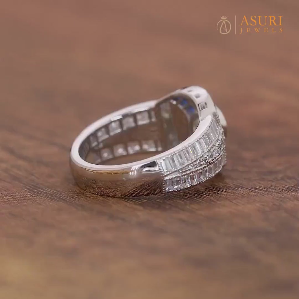 Estate Jewelry Rings For Women, Moissanite Art Deco Engagement Ring, Antique Sapphire Vintage Ring, Unique Anniversary Rings, Retro Victorian Style Ring