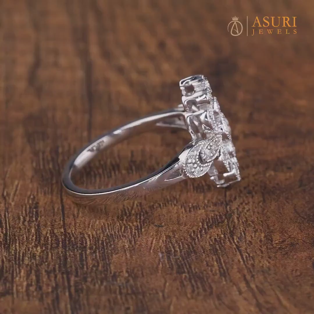 Vintage Filigree Ring For Women, Unique Art Deco Milgrain Engagement Ring, Antique Edwardian Style Statement Ring, Moissanite Ring