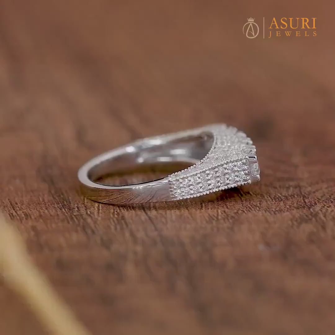 Edwardian Style 5 Stone Engagement Ring, Milgrain Art Deco Ring, Moissanite Estate Jewelry Rings For Women, Unique Vintage Ring For Her