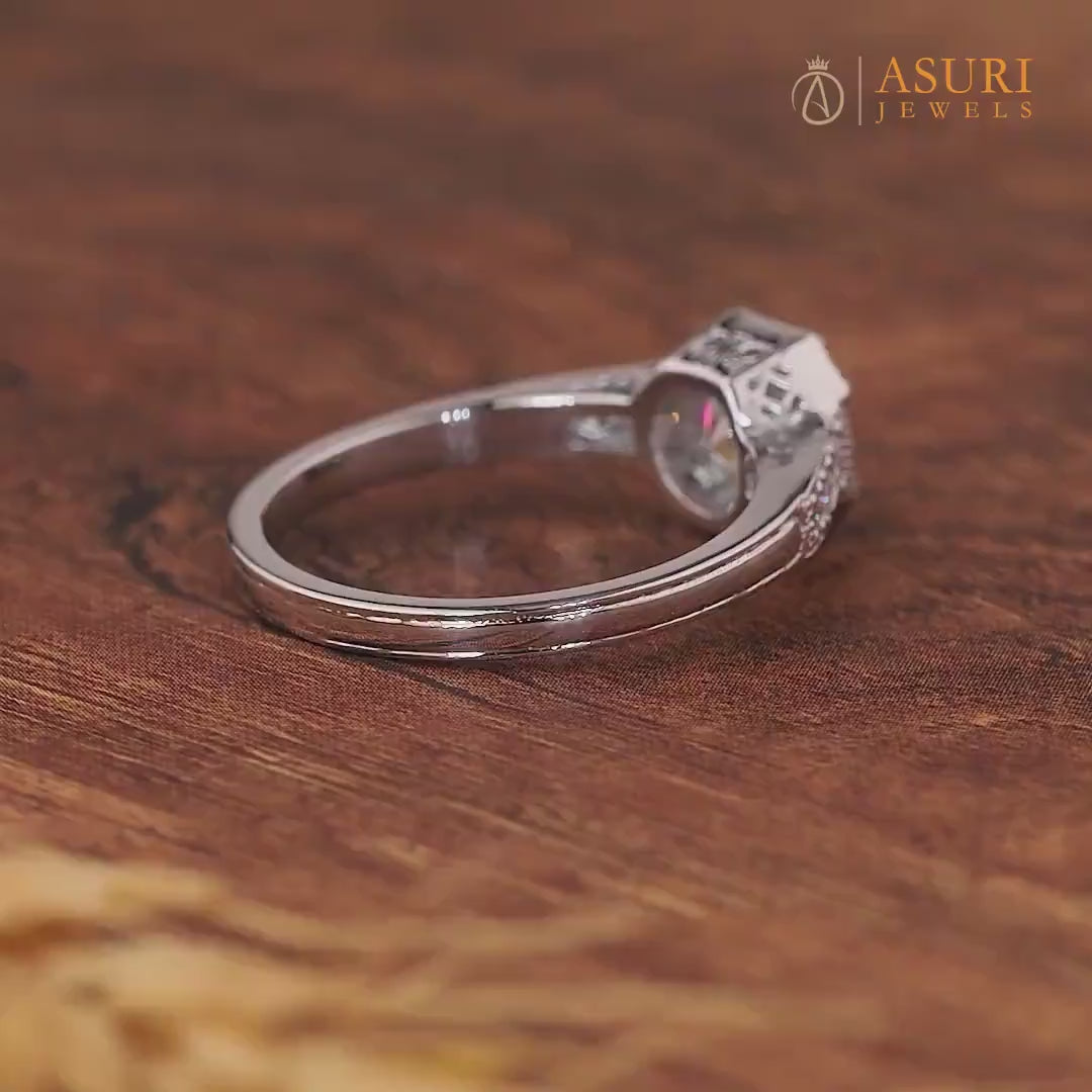 1.5Ct Cushion Cut Moissanite Art Deco Engagement Ring Unique Promise Rings For Women Colorless Moissanite Vintage Ring For Her