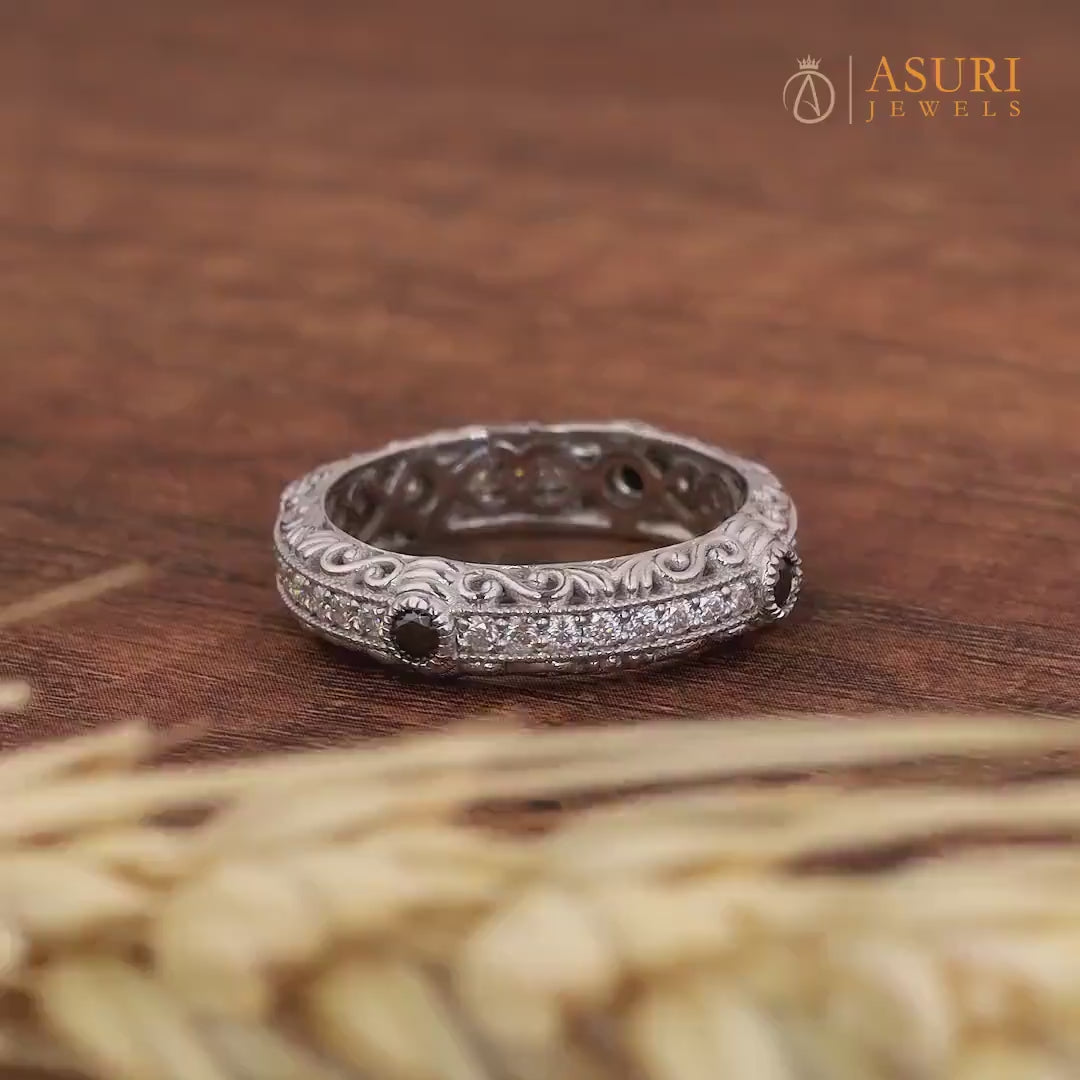 Antique Vintage Engraved Wedding Bands Women Unique Carved Estate Wedding Ring Anniversary Promise Band Moissanite Art Deco Band Handmade Statement Jewelry