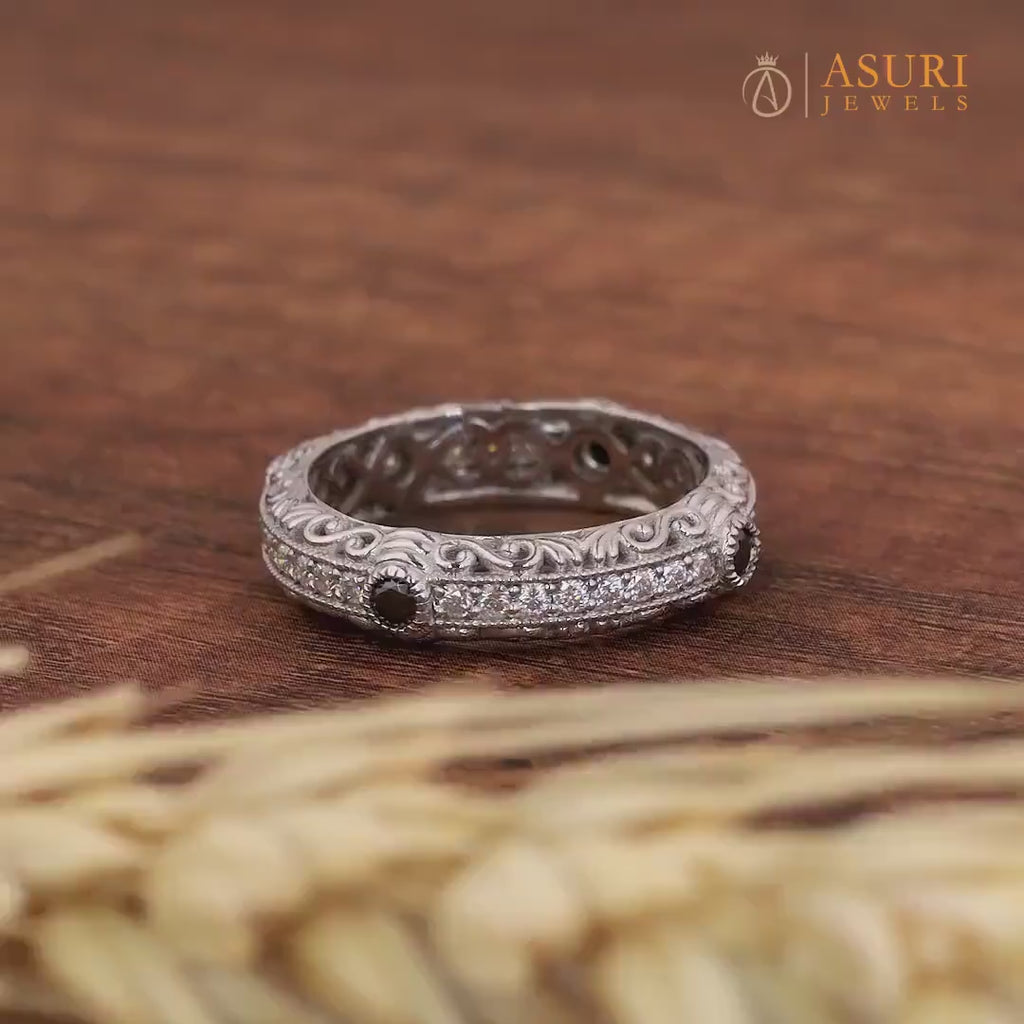 Antique Vintage Engraved Wedding Bands Women Unique Carved Estate Wedding Ring Anniversary Promise Band Moissanite Art Deco Band Handmade Statement Jewelry