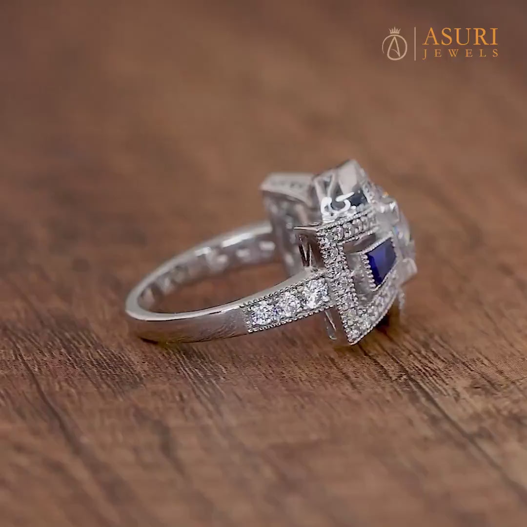 Unique Art Deco Moissanite Engagement Ring, Vintage Milgrain Ring For Women, Cocktail Estate Jewelry Rings, Victorian Style Ladies Ring, Retro Vintage Style Ring, Anniversary Rings