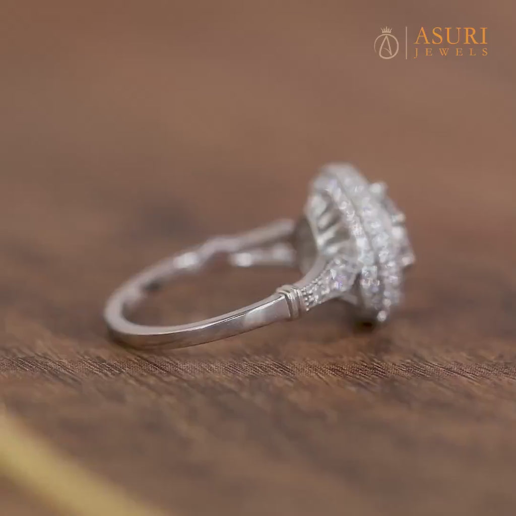 1930s Vintage Filigree Ring, Art Deco Moissanite Ring, Antique Halo Engagement Ring, Unique Milgrain Ring, Promise Rings For Women