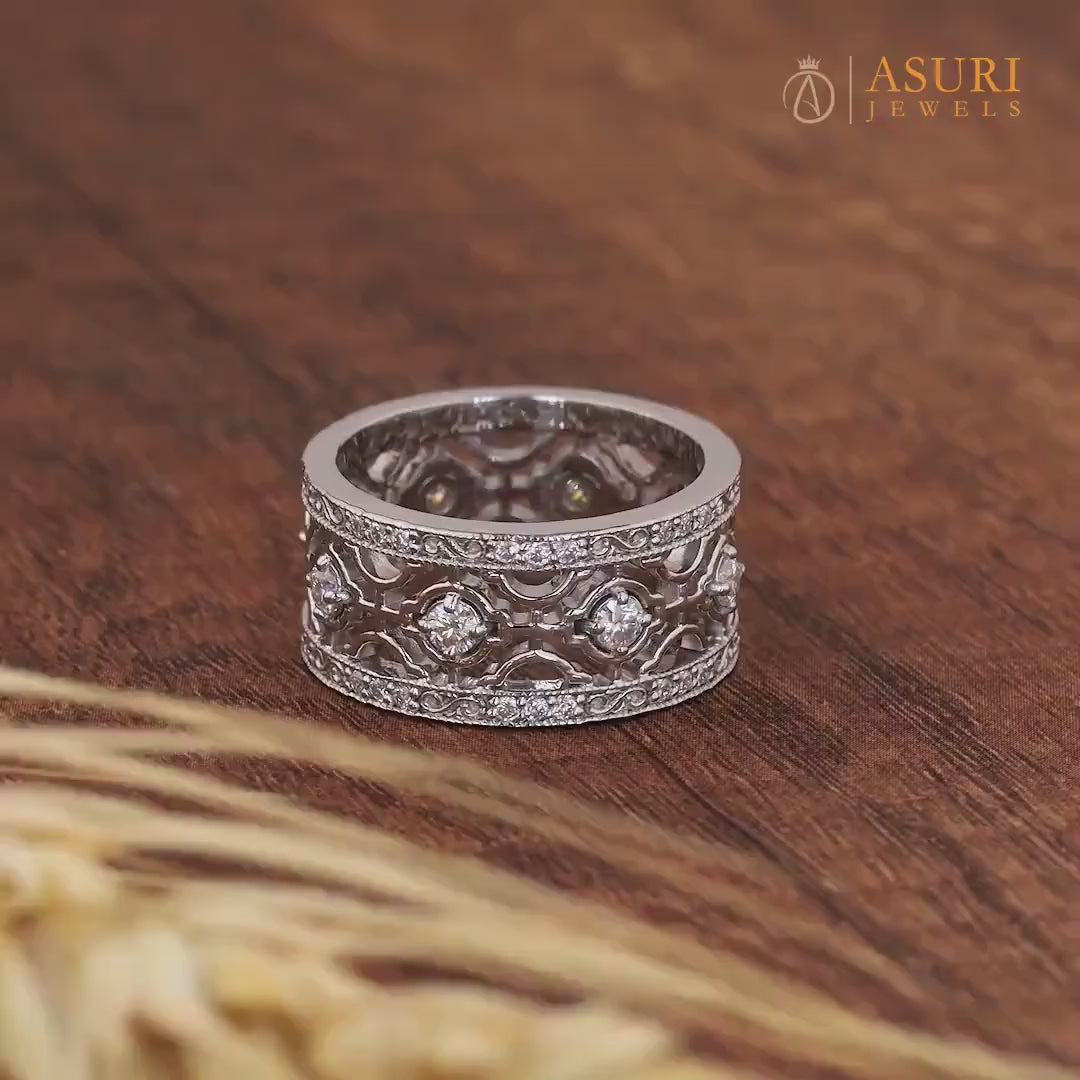 10mm Designer Wide Anniversary Band Rings For Women, Unique Right Hand Statement Band, Thick Art Deco Wedding Bands, Moissanite Diamond Band, Cocktail Style Band, Modern Fashion Ring