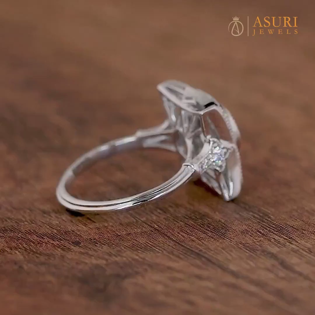 Unique Art Deco Moissanite Engagement Ring, Vintage Inspired Milgrain Ring, Square Shape Antique Rings For Women, Promise Anniversary Rings, Bezel Set Round Halo Ring