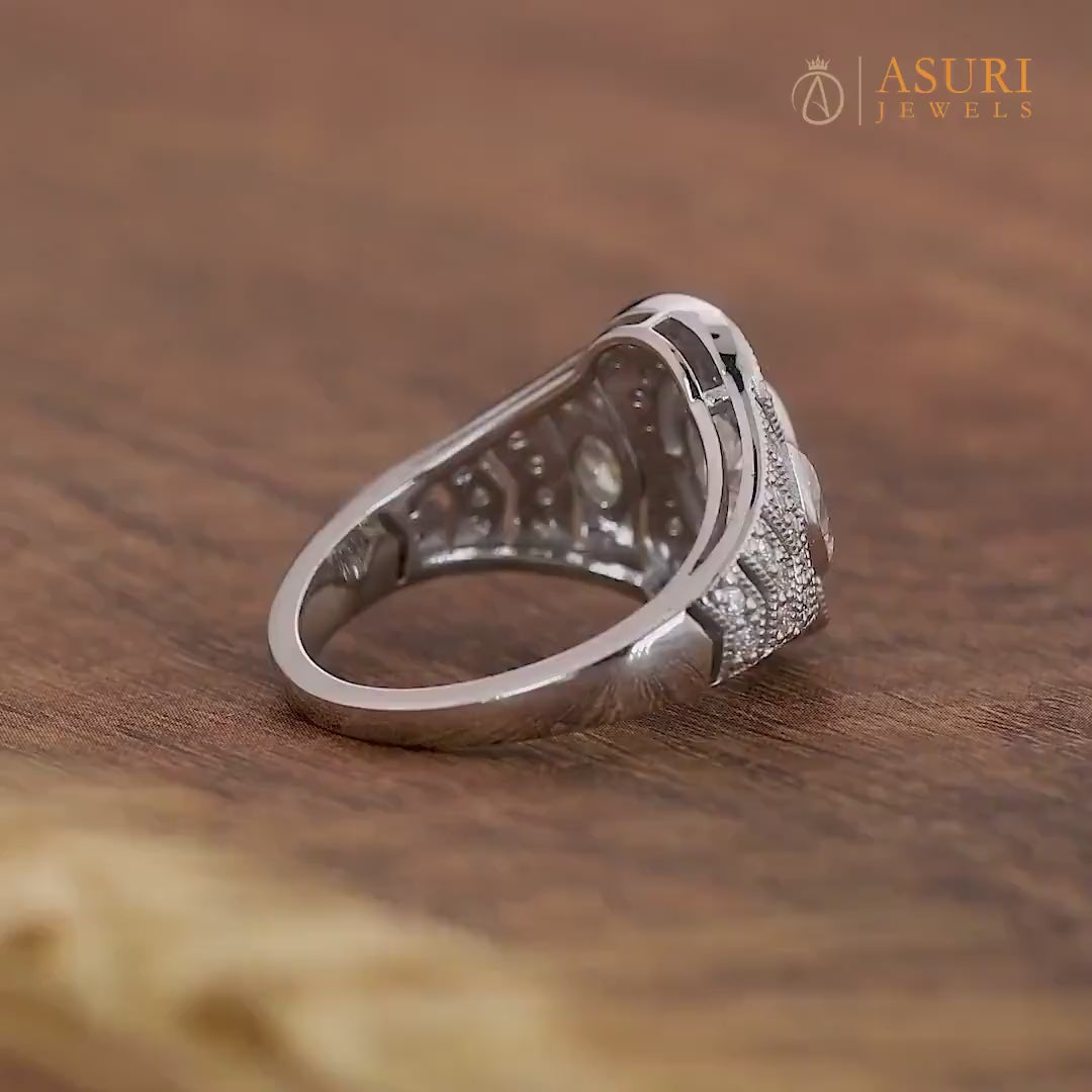 Art Deco Filigree Ring, Edwardian Moissanite Engagement Ring, Antique Milgrain Rings For Women, Unique Elongated Cushion Cut Ring